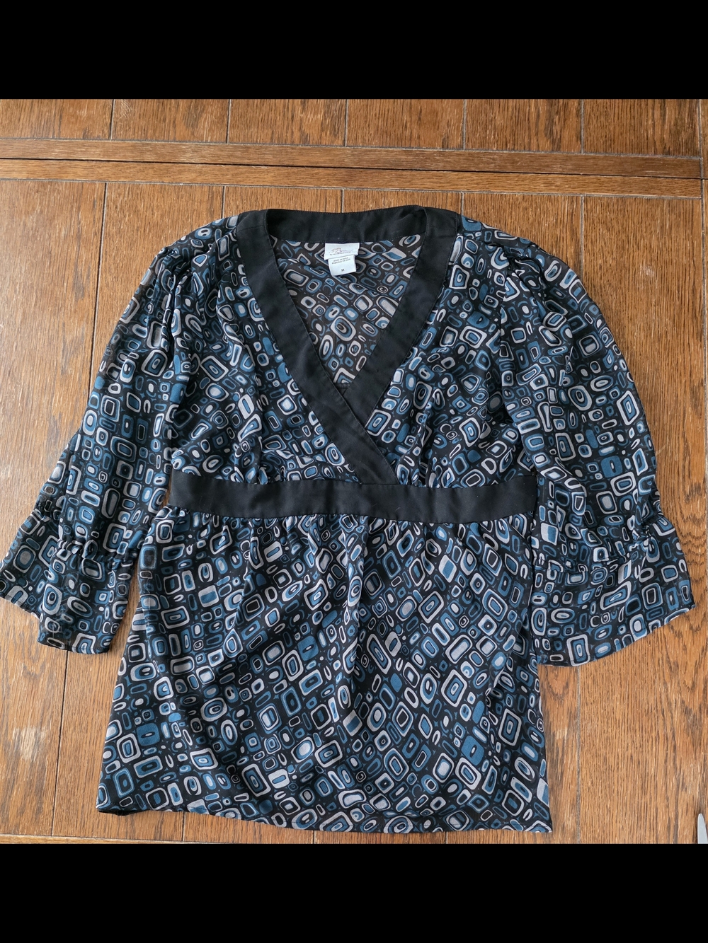 Motherhood Black & Teal Geometric Empire-Waist Maternity Top